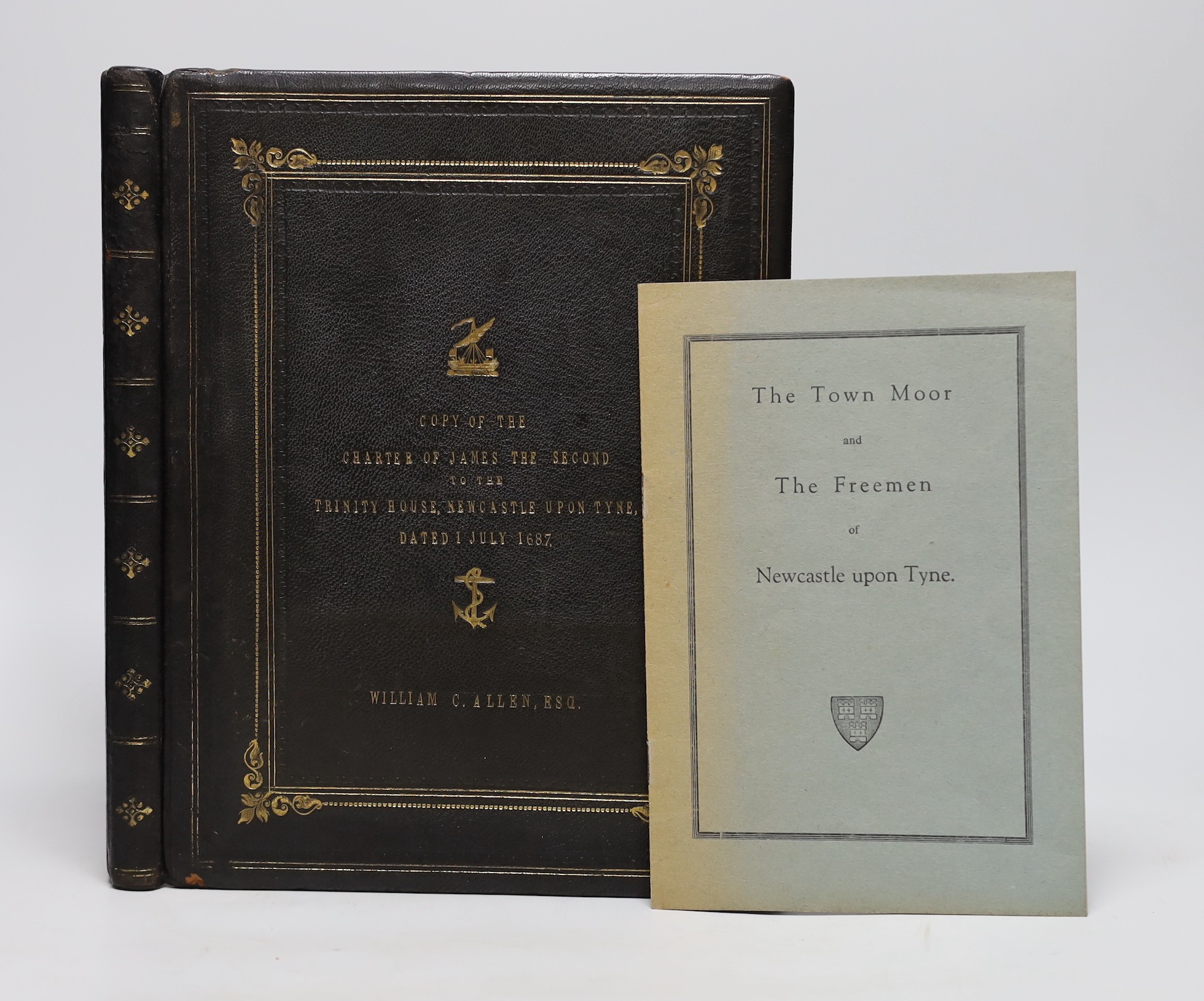 A leather bound copy of The Charter of James The Second to the Trinity House, Newcastle Upon Tyne, dated 1 July 1687